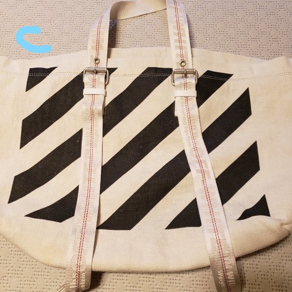 Off-White Canvas Diag Stripe Tote Bag 'White' - Picture 6 of 6